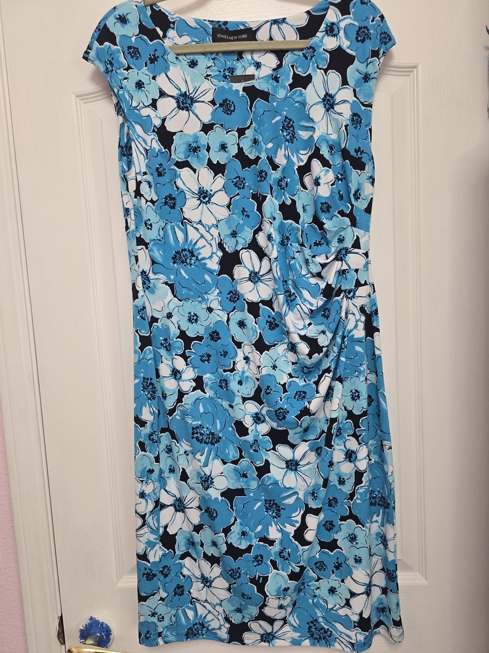 Jones New York Cap-Sleeve Dress - Blue Floral, size Large